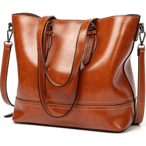 Bags of women 2021 new female bag PU leather big bag retro single shoulder messenger bag simple oil wax portable lady tote bag