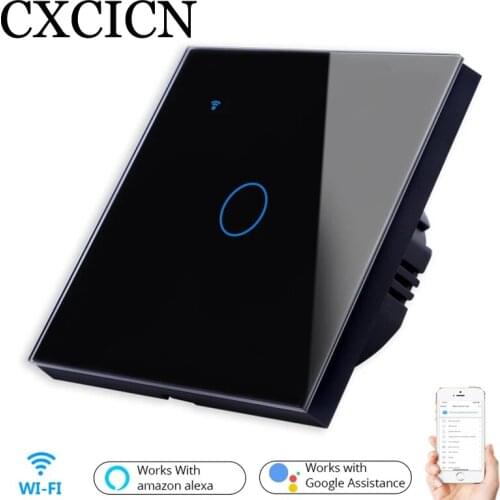 Tempered Glass Touch Panel WiFi Smart Light Switches by Remote Control Tuya APP Alexa & Google Home,1 Gang