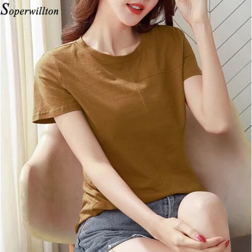 Women Short Sleeve T Shirt 2021 New Summer Casual Lady Top Tees Cotton T Shirt Female Brand Clothing T Shirt Solid Trendy New