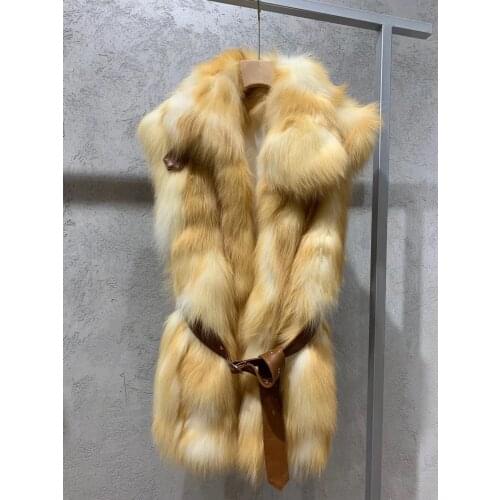 Vogue New New Brand Luxury Fashion Real Fur Coat Vest Belt Winter Jacket Women Natural Genuine Fox Fur Outerwear Streetwear