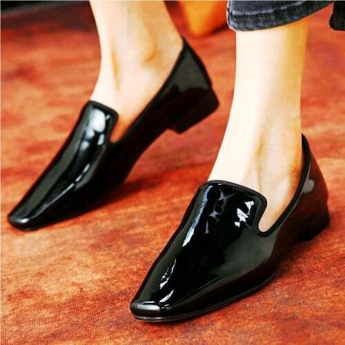 Womens Glossy Cow Leather Square Toe Flats Slip On Oxfords Comfort Loafers Slippers Ballets Casual Ankle Boots 34-43