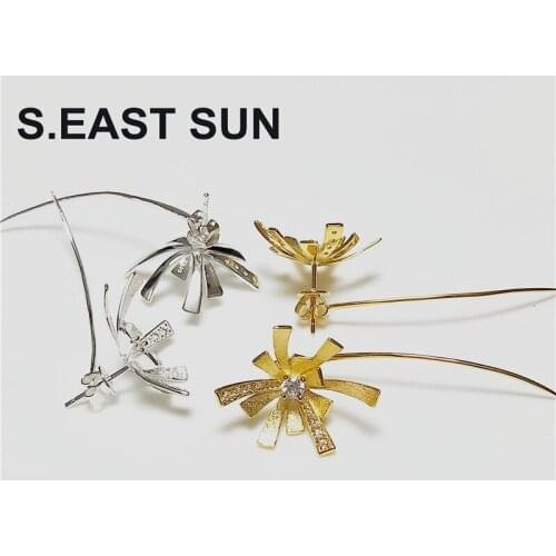 S.EAST SUN Pure silver S925 set zircon, elegant personality, three-dimensional bright fireworks earrings, pure hand Silver 925