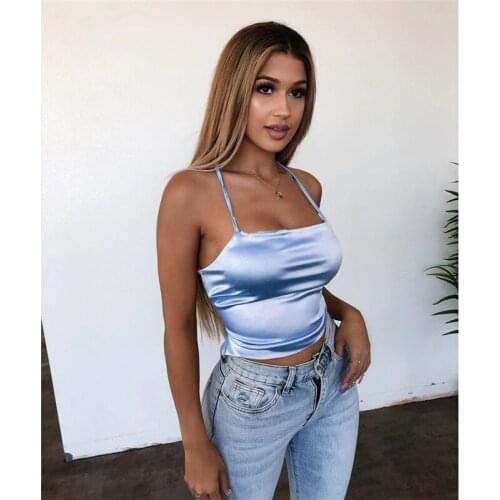 Women Sexy Camis Summer Sleeveless Backless Tops Female Slash Neck Solid Color Crop Tops Streetwear Fashion