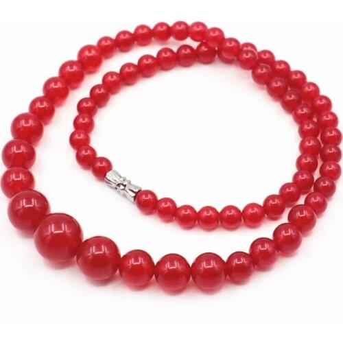 Fashion 6-14mm Natural Brazil Red Stone Round Beads Tower Necklace Chain Chalcedony Jades Women Choker Tower Necklace 18inch B04
