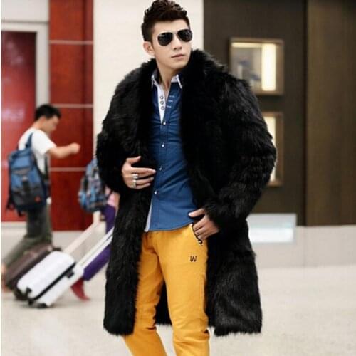 Winter thicken thermal fox fur leather jacket men loose thickening trench coat casual mens medium-long wadded coats plus size