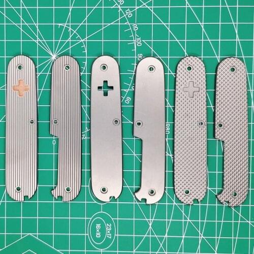 1 Pair Custom Made Titanium Alloy TC4 Scale Handle with Tweezer Toothpick Corkscrew Cut-Out for 91mm Victorinox Swiss Army Knife