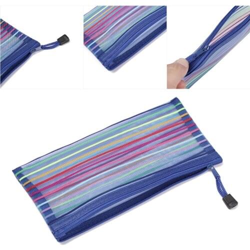1PC Simple Rainbow color Mesh Document Bag Multicolor Zipper Stationery Bag Nylon Bag Pencil Case Office Student School Supplies