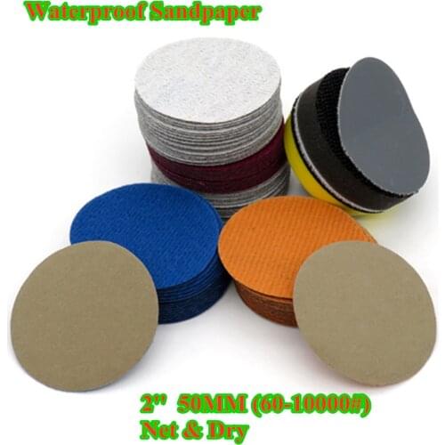100pcs 2 Inch 50mm Waterproof Sandpaper Sanding Discs Hook & Loop Silicon Carbide Wet/Dry 60 to 10000 Grit