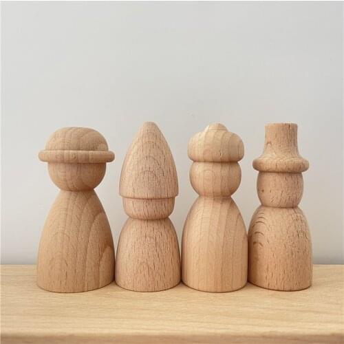 12PCS Beech Wooden Peg Dolls Kids Unfinished People Handmade Dolls Toys Gift Baby Figures Hard Wood Dolls Blocks for Arts Crafts