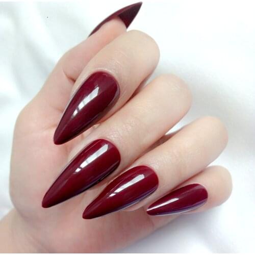 24Pcs Long Stiletto Nails Shiny Dark Brown Fake Nails With Designs Artificial Nails Tips For Manicure DIY Press On Fingernails