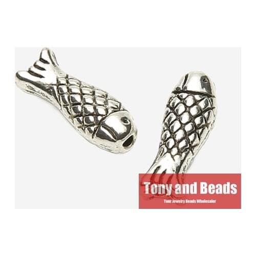 50Pcs / Lot European Charms Zinc Alloy Antique Silvers Fish Beads Spacer for Bracelet Making EC8