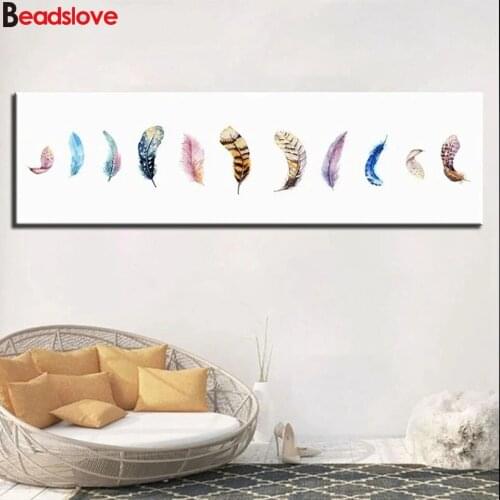 Full Round square Drill 5D DIY Diamond Painting Colorful Feathers large size 3D Embroidery Cross Stitch Home Decoration