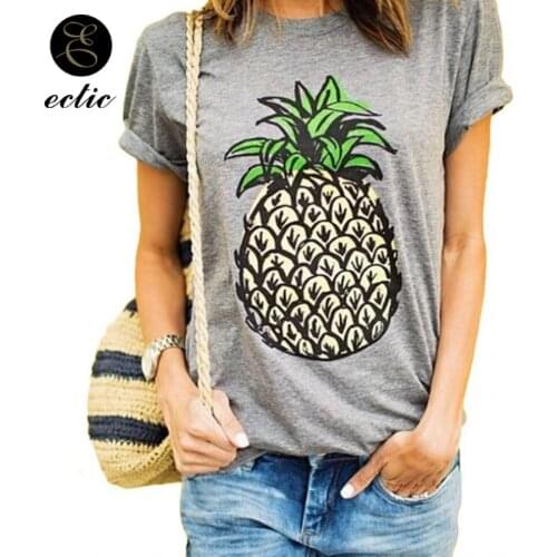 Grey Shirt Print Pineapple Clothes Harajuku Xxl Fashion Street Style T Shirt Basic Short Sleeve Round Neck Women Tshirts Casual