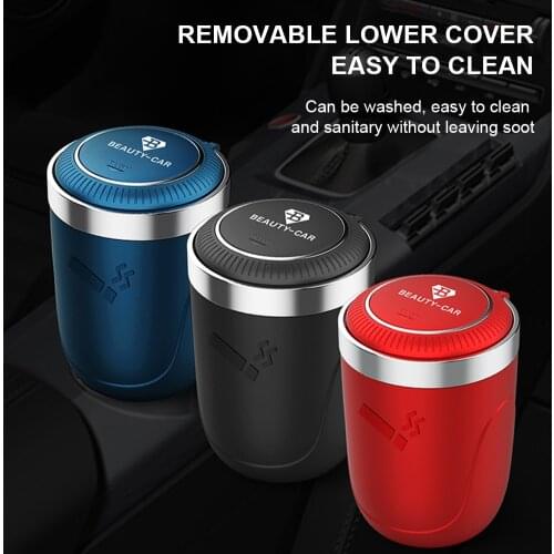 Car Ashtray with LED Light Push Type Lid Multifunctional Vehicle Cigarette Holder Ashtray Trash Can Interior Decoration
