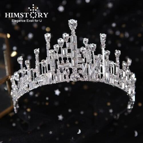 Himstory Princess Geometric Rhinestone Bridal Tiaras Crown Crystal Diadem For Bride Headband Wedding Hair Jewelry Dress Headpiec