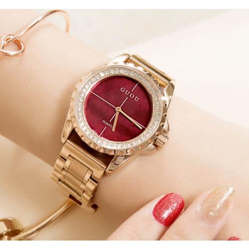 2019 Guou Brand Woman Lady Wrist Watch Clock Crystal Simple Women Classic Luxury Golden Steel Female Ladies For Relogio Feminino