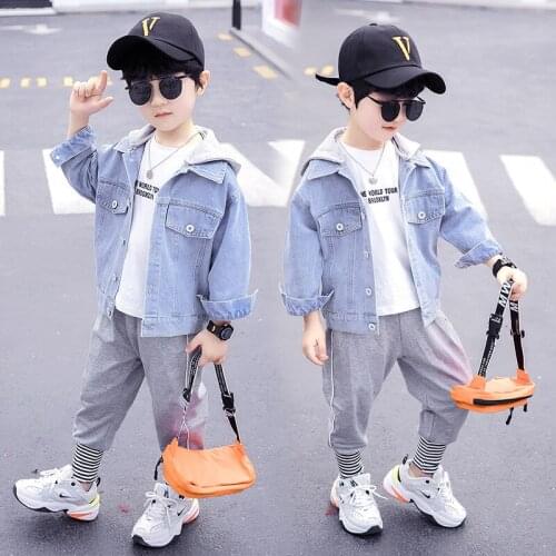Kids Boys denim hooded jacket spring / autumn new childrens coat 4-12 years old