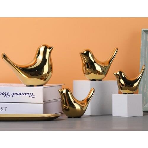 European Style Gilded Ceramic Bird Crafts Desktop Decoration Art Cartoon Golden Bird Animal Statue Figurine Gift Home Decoration