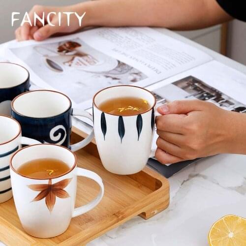 FANCITY Japanese ceramic mug family 6 water glass set home living room with rack creative cup holder with tray