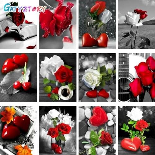 GATYZTORY 60x75cm Painting By Numbers Flower Picture Drawing On Canvas Acrylic Paints Rose Coloring By Numbers Home Decor