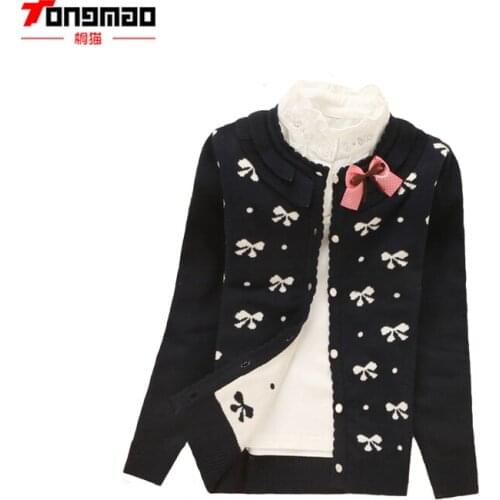 TONGMAO Autumn/Winter Baby Girl Sweater Casual Style Girl Cotton Cardigan Long Sleeve O-neck Solid Bow Pattern Children Sweater