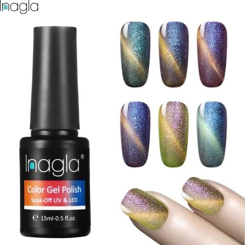 Inagla 15ml Chameleon Cat Eye Gel Polish Magnet 24 Bling Colors Soak Off Nail Art Design Base Top Coat UV & LED Long Lasting