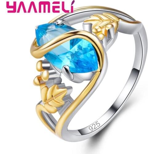 Delicate luxury Casual Style 925 Sterling Silver Blue Cubic Zircon Big Shuttle Rings For WomenStatement Ring Wholesale