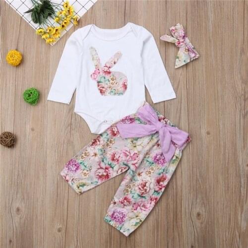 Newborn Infant Baby Girls Clothes Jumpsuit Flower Rabbit Romper Bodysuit +Floral Pants Outfits Autumn Spring Set 0-18M 3M 6M