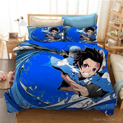 Anime Kimetsu No Yaiba Bedding Set Demon Slayer 3D Cartoon Duvet Cover Set Soft Bed Linens Bedclothes Twin Full Queen King Size