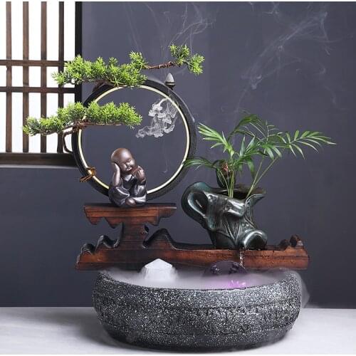 Creative Living Room Fountain Water Humidifier Lamp Ring Fortune Furnishings Desktop Fish Tank Decoration