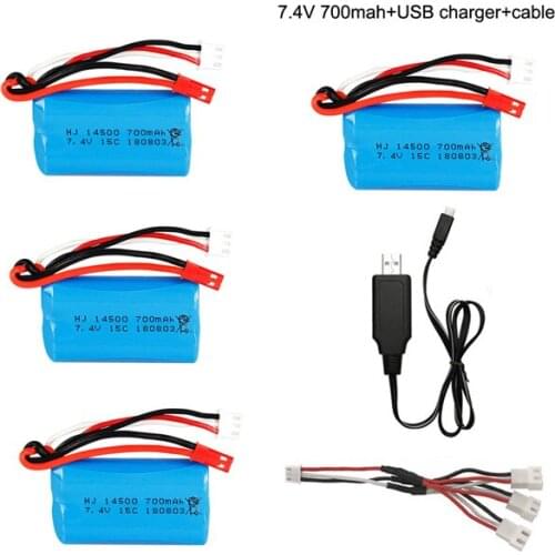 7.4V 700mAh Lipo battery 14500 with charger 5in1 cable For FT007 Remote control boat FX059 F1 Syma RC aircraft toy accessory