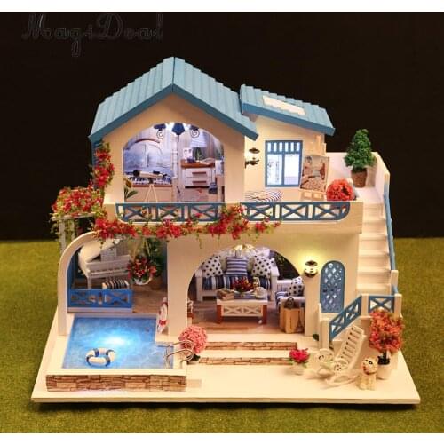1:24 Scale DIY Handcraft Miniature Project Kit Wooden Dolls House Model Sidi Bou Said Town Home Display Collectibles