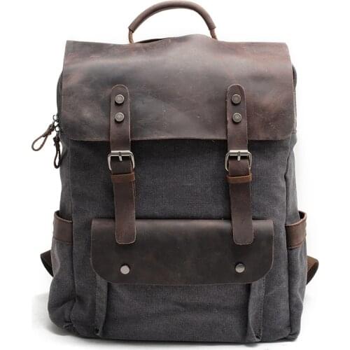 SOAEON Multifunction Fashion Men Backpack Vintage Canvas Backpack Leather School Bag Neutral Portable Wearproof Travel Bag