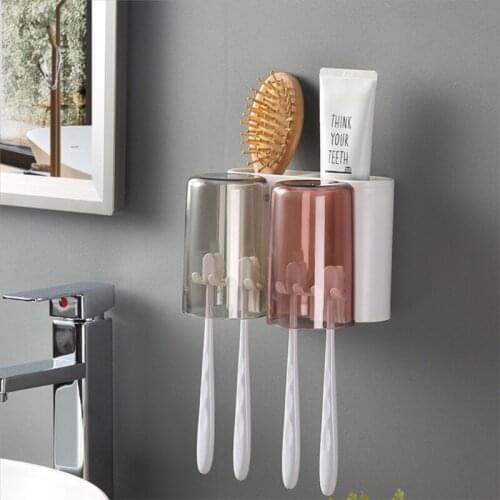 Punch-free Wall Mount Toothbrush Holder Set Porous Bit Cup Shelf Multifunctional 94PF