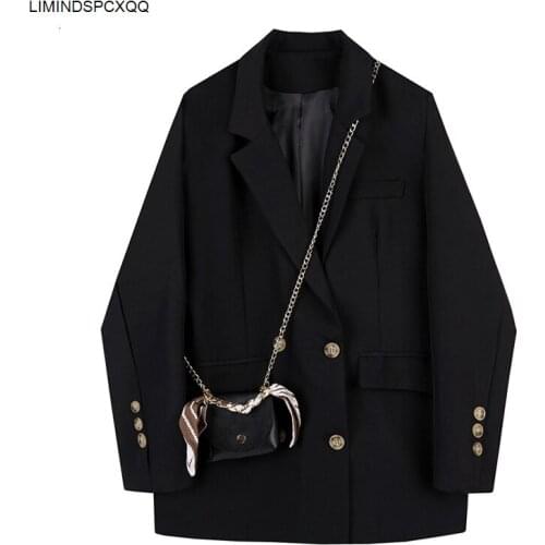 Fashion England Style Women Blazer Coats 2021 Autumn Korean Loose Double-Breasted Casual Long Sleeve Office Lady Jackets