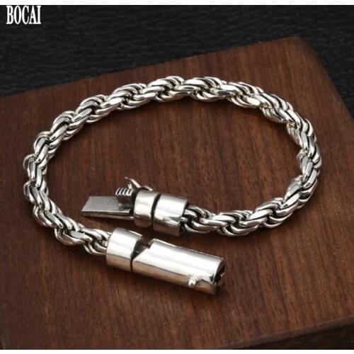 New 100% real solid s925 pure silver jewelry trendy personality retro twist bracelet for man Thai silver 6MM men bracelet