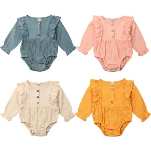 0-24M Newborn Toddler Baby Girl Clothes Ruffle Long Sleeve Romper Soft Jumpsuit Outfit Sunsuit