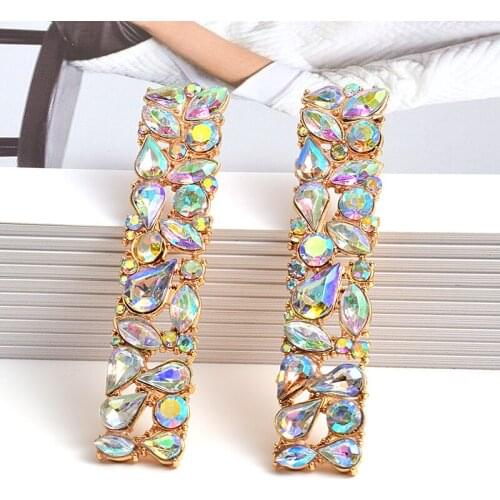 New Charm Brand Geometric Shiny Rhinestone Drop Earrings For Women Square Dangle Earrings Party Jewelry Accessories