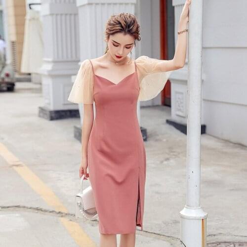 New arrival fashion party patchwork slim dress women elegant vintage temperament office lady simple backless sexy pencil dress