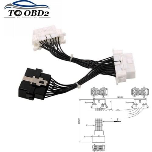 OBDII OBD 2 1 TO 2 J1962 Y Cable Female 16 Pin Splitter Extension Auto Car Connector Male to Two Female Free Shipping
