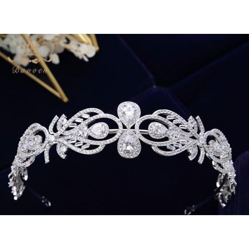 Bavoen Sparkling Zircon Wedding Tiaras Crowns European Leave Bridal Hairbands Crystal Brides Hair Accessories Prom Hair Jewelry