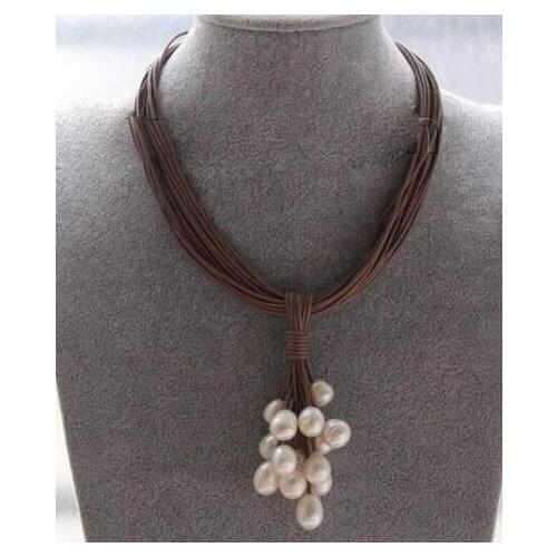 12mm Real White Black Gray Freshwater Pearl Necklace Leather Cord Magnet Clasp