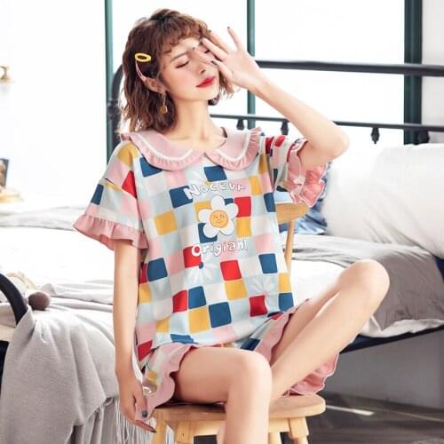 100% Cotton Pajamas Short Sleeve Sleepwear Women Pajamas Set Summer New Cute Casual Homewear Female Pyjamas
