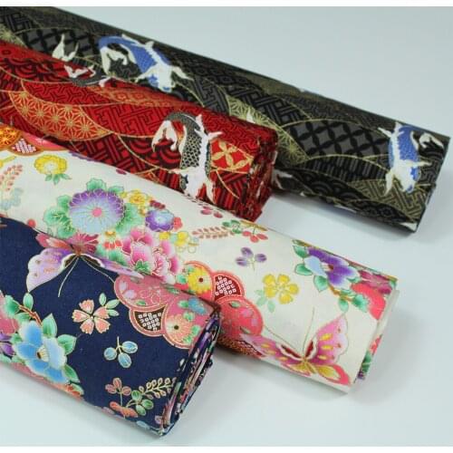 Half A Meter Japanese Style Cotton Bronzed Fabric Koi Flower Design For DIY Cheongsam And Patchwork Home Textile Material