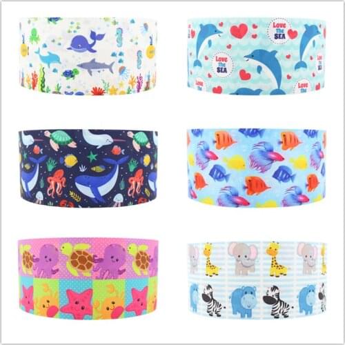 Q&N 16mm 22mm 25mm 38mm 50mm 75mm shark animal cartoon printed grosgrain/FOE ribbon Wedding Accessories DIY handmade material