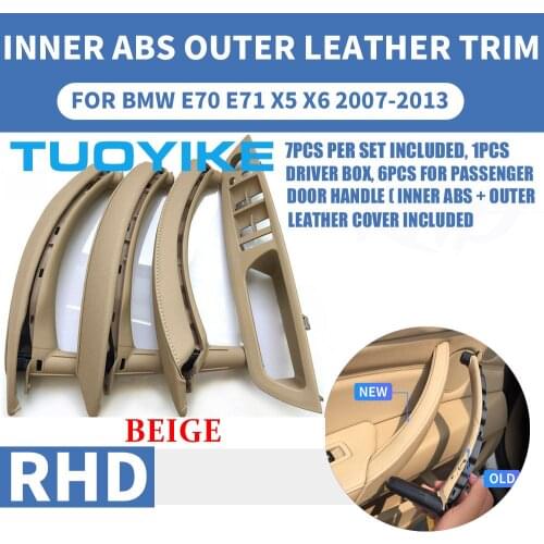 RHD 7-Colors Inner ABS Outer Leather Cover Door Pull Handle Inside Armrest Trim Panel Assembly For BMW X5 X6 E70 E71 2007-2013