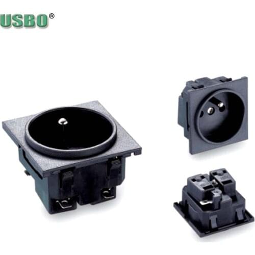 Black white 50*50MM embedded PDU UPS industrial Panel Mount Receptacle outlet European Franch 250V 16A Universal AC power socket