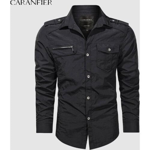 CARANFIER Mens Military Fast Dry Shirt Spring Autumn Long Sleeve Male Tactical Shirts Men Clothing Turn-down Collar Cargo Shirt