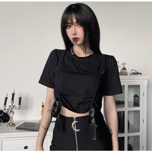 Functional Wind Short Navel Bare Korean Summer Girl Student Drawstring Short Sleeve SHIRTt-shirt Women Y2k Tops Women Sexy Tops