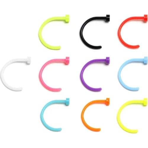 2Pcs Fluorescence Fake Nose Piercing 18G C Shaped Tragus Helix Nariz Stud Earring Hoop Septum Ring Nostril Body Jewelry